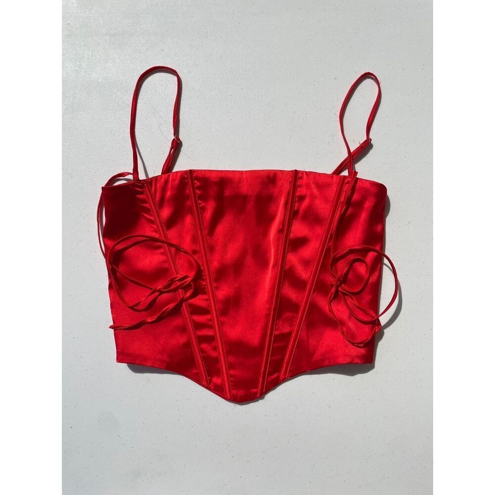 Fashion Nova Red Satin Corset Top Bustier Y2K Crop Cami Size S